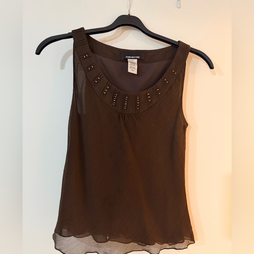 Jones New York Dark Brown Embellished Blouse